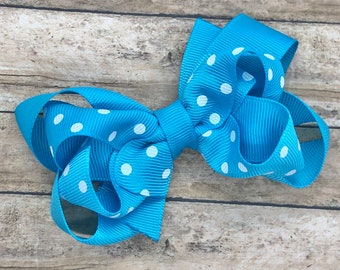 Turquoise polka dot hair bow - hair bows, bows for girls, baby bows, toddler bows, pigtail bows, girls bows, girls hair bows, boutique bows
