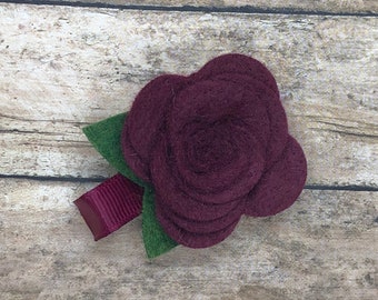 Burgundy felt flower hair clip - felt hair bow, hair bows, bows for girls, baby bows, toddler hair bows, felt flowers