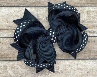 Black polka dot hair bow - hair bows, bows for girls, baby bows, toddler bows, pigtail bows, girls bows, girls hair bows, boutique bows