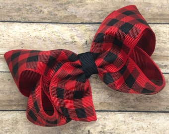 Buffalo plaid hair bow - hair bows for girls, girls bows, baby bows, plaid bows, Christmas bows, toddler bows, boutique hair bows