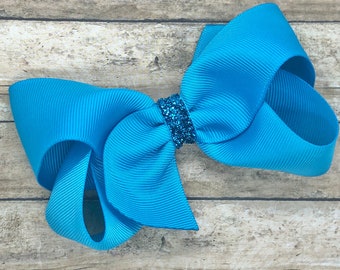 Turquoise hair bow - hair bows, girls bows, baby bows, toddler hair bow, boutique bows, 4 inch hair bows