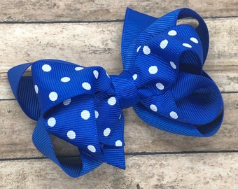 Royal blue polka dot hair bow - hair bows, bows for girls, baby bows, toddler bows, pigtail bows, girls bows, girls hair bows, boutique bows