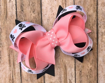 Hearts & skulls hair bow - hair bows for girls, toddler hair bows