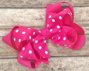 Hot pink polka dot hair bow - hair bows, bows for girls, baby bows, toddler bows, pigtail bows, girls bows, girls hair bows, boutique bows