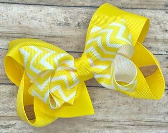 Yellow hair bow - hair bows, bows for girls, girls hair bows, toddler hair bows, 4 inch hair bows