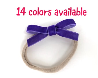 Baby headband - nylon headband, velvet bows, baby girl headband, baby headband bows, newborn headband, baby bows, velvet bows