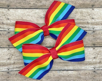 Rainbow pigtail bows, rainbow bows, toddler bows, pigtail bows, rainbow hair bows, girls hair bows, girls bows, baby bows, baby hair bows