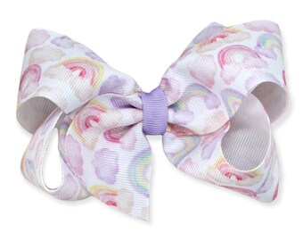 Pastel rainbow hair bow - rainbow bow, hair bows, girls hair bows, hair bows for girls, toddler hair bows, big hair bows, boutique bows