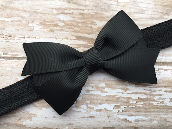 Black baby headband - black bow headband, 3 inch hair bow, elastic headband