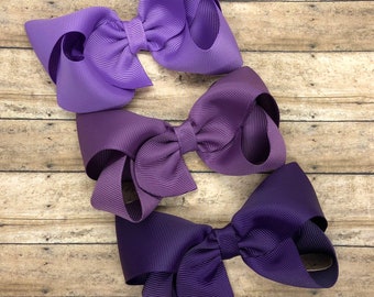 Purple hair bow set - hair bows, bows, hair bows for girls, baby bows, hair clips, toddler bows, boutique bows, 4 inch hair bows