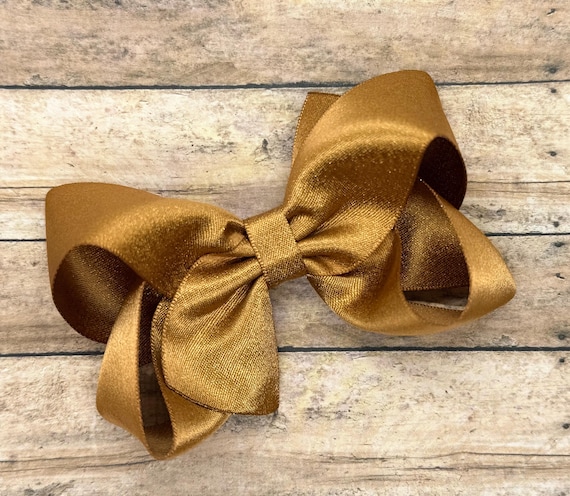 Antique Gold Shimmer Hair Bow – 4 Inch Boutique Bow, Hair  display picture 1