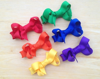 Set of 6 baby bows - hair bows, baby hair bows, toddler bows, pigtail bows, baby hair clips, rainbow bows