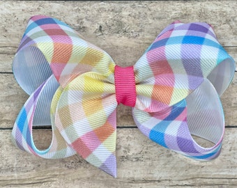 Summer plaid hair bow - hair bows for girls, girls bows, baby bows, plaid bows, Christmas bows, toddler bows, boutique hair bows