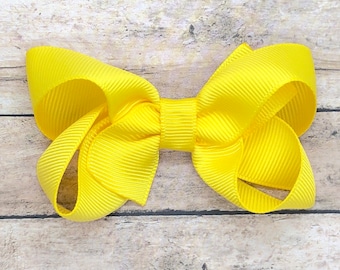 Yellow hair bow - hair bows, girls bows, baby bows, toddler hair bows, pigtail bows, 3 inch hair bows
