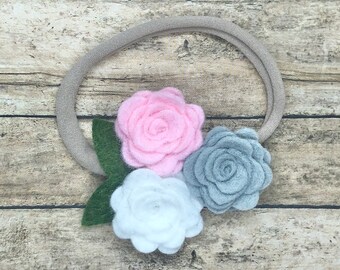 Felt flower baby headband - baby headbands, felt baby crown, nylon headband, baby girl headband, newborn headband, baby girl, baby bows