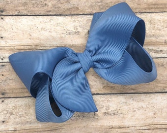 Denim blue hair bow - hair bows, bows for girls, toddler bows, girls bows, 4 inch hair bows, boutique bows