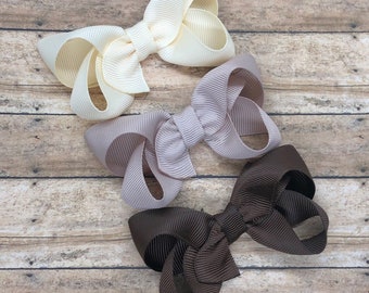 Neutral colors hair bow set - hair bows, bows, hair bows for girls, baby bows, hair clips, toddler bows, boutique bows, 3 inch hair bows