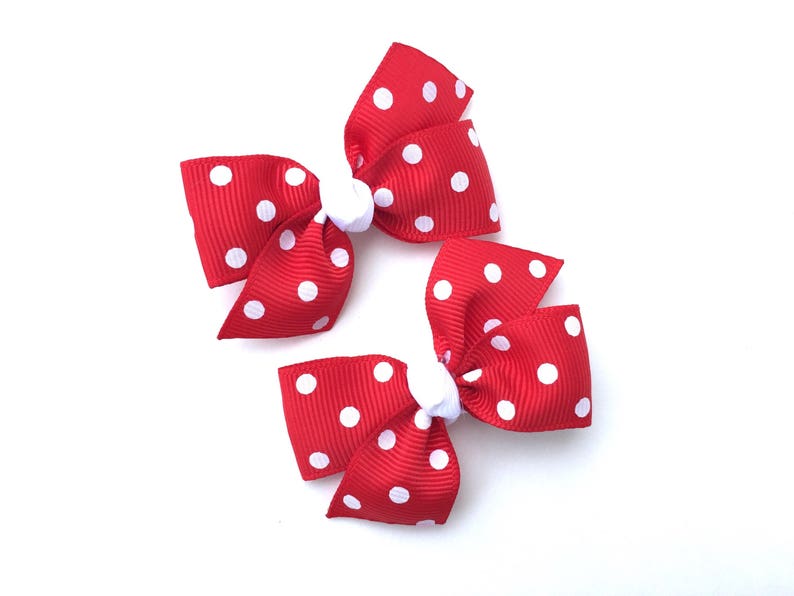 Red polka dot pigtail bows, hair bows, toddler bows, pigtail bows, baby bows, girls hair bows, hair clips, small bows, baby hair bows image 2