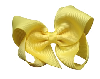 Lemon yellow hair bow - hair bows, bows for girls, baby bows, toddler bows, boutique bows, big hair bows