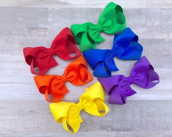 SET of 6 hair bows - bows for girls, hair clips, baby bows, toddler hair bows, boutique bows, 4 inch hair bows