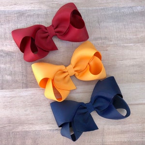 School Hair Bow Set: Maroon, Gold, Navy Grosgrain Ribbon 4-inch Bows