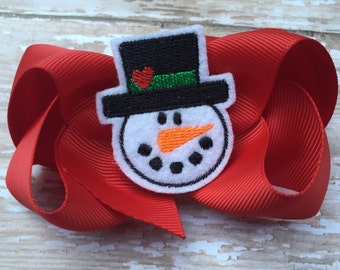 Snowman hair bow - hair bows for girls, snowman bow, 4 inch bow, Christmas bows, girls hair bows, boutique bows, hair bows