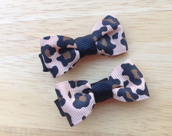 Leopard print hair bows - pigtail bows, hair bows, bows for girls, baby bows, baby girl bows, toddler bows