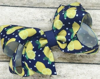 Lemon hair bow - hair bows, girls hair bows, toddler bows, boutique bows, 4 inch hair bows, hair clips