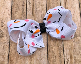 Snowman hair bow - 4 inch hair bows, Chrismas bows, hair clip or baby headband