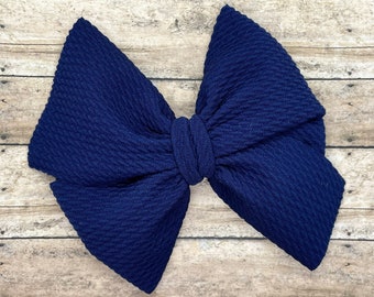 Navy blue hair bow - hair bows, girls hair bows, toddler bows, boutique bows, fabric hair bows, hair clips