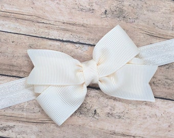 Ivory baby headband - baby headband bows, baby girl headband, newborn headband, baby bows, hair bows, bow headband