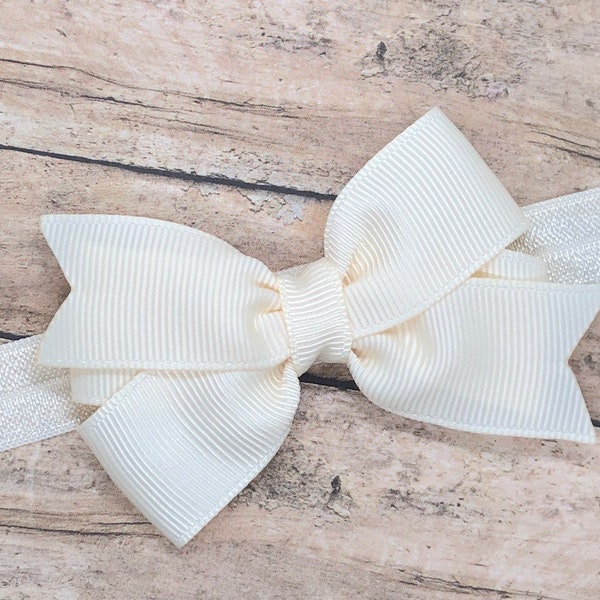 Ivory baby headband - baby headband bows, baby girl headband, newborn headband, baby bows, hair bows, bow headband