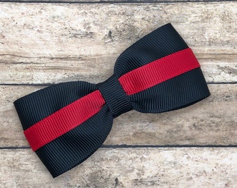 Thin red line hair bow - hair bows, bows for girls, baby bows, pigtail bows, toddler hair bows, 3 inch hair bows