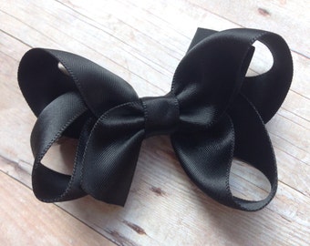 Black satin hair bow - hair bows, bows for girls, satin hair bow, hair clips, baby bows, toddler bows, satin bows, girls bows