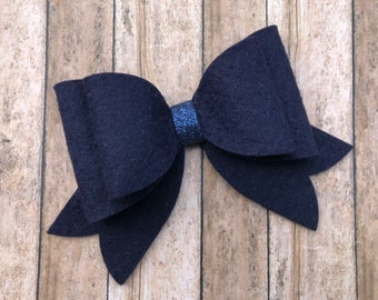 Navy blue felt hair bow - felt bows, hair bows, hair bows for girls, toddler bows, hair clips for girls
