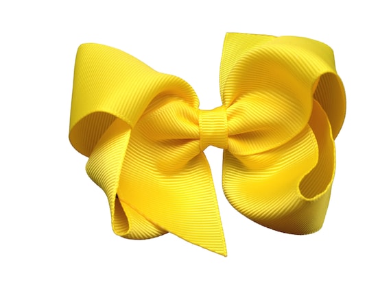 Yellow hair bow - 4 inch hair clip, grosgrain ribbon bow