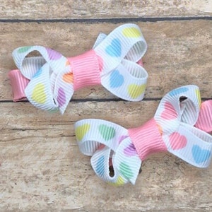 Heart baby hair bows - hair bows for girls, baby bows, toddler hair bows, pigtail bows, pink bows, hair clips