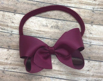 Burgundy baby headband - baby girl headband, nylon headband, baby headband bows, newborn headband, baby bows, baby bow headband, hair bows