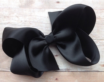 Black satin hair bow - satin hair bows, hair bows, bows for girls, satin bows, boutique bows, toddler bows