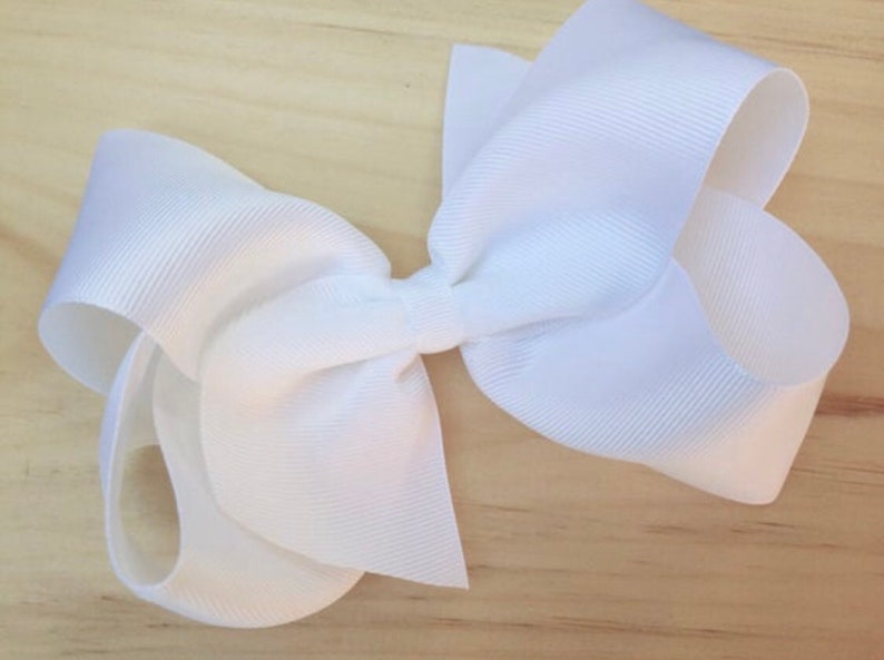 Large 6 Inch Hair Bow White Hair Bow Cheer Bows Big Bows Etsy