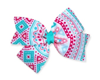 Tribal print hair bow - hair bows, bows for girls, baby bows, toddler bows, boutique bows, big hair bows
