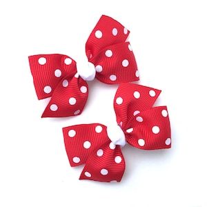 Red polka dot pigtail bows, hair bows, toddler bows, pigtail bows, baby bows, girls hair bows, hair clips, small bows, baby hair bows