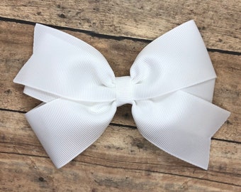 White hair bow - 5 inch hair bows, hair bows, bows for girls, big hair bows, toddler hair bows