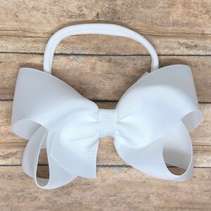 White baby headband - baby headband bows, baby bows, nylon headband, newborn headbands, baby girl headbands, hair bows