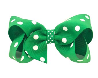 Green polka dot hair bow - hair bows for girls, toddler bows, girls hair bows, boutique bows, 4 inch hair bows