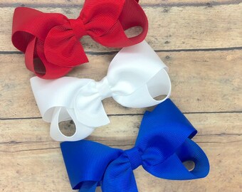Fourth of July hair bow set - hair bows, bows, hair bows for girls, baby bows, hair clips, toddler bows, boutique bows, 4 inch hair bows