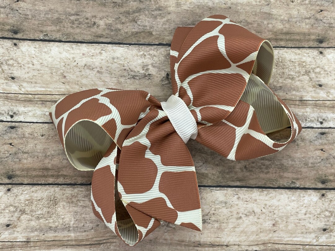 Giraffe Print Hair Bow: 4-inch Ribbon Bow for Girls - Etsy