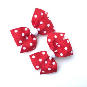 Red polka dot pigtail bows, hair bows, toddler bows, pigtail bows, baby bows, girls hair bows, hair clips, small bows, baby hair bows image 3