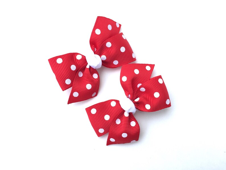 Red polka dot pigtail bows, hair bows, toddler bows, pigtail bows, baby bows, girls hair bows, hair clips, small bows, baby hair bows image 3