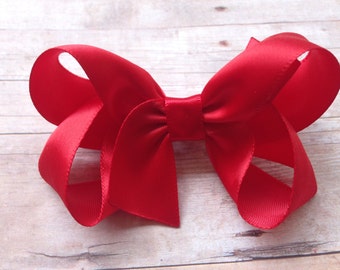 Red satin hair bow - satin bows, hair bows, bows for girls, baby bows, hair clips, toddler bows, satin hair bows, boutique bows